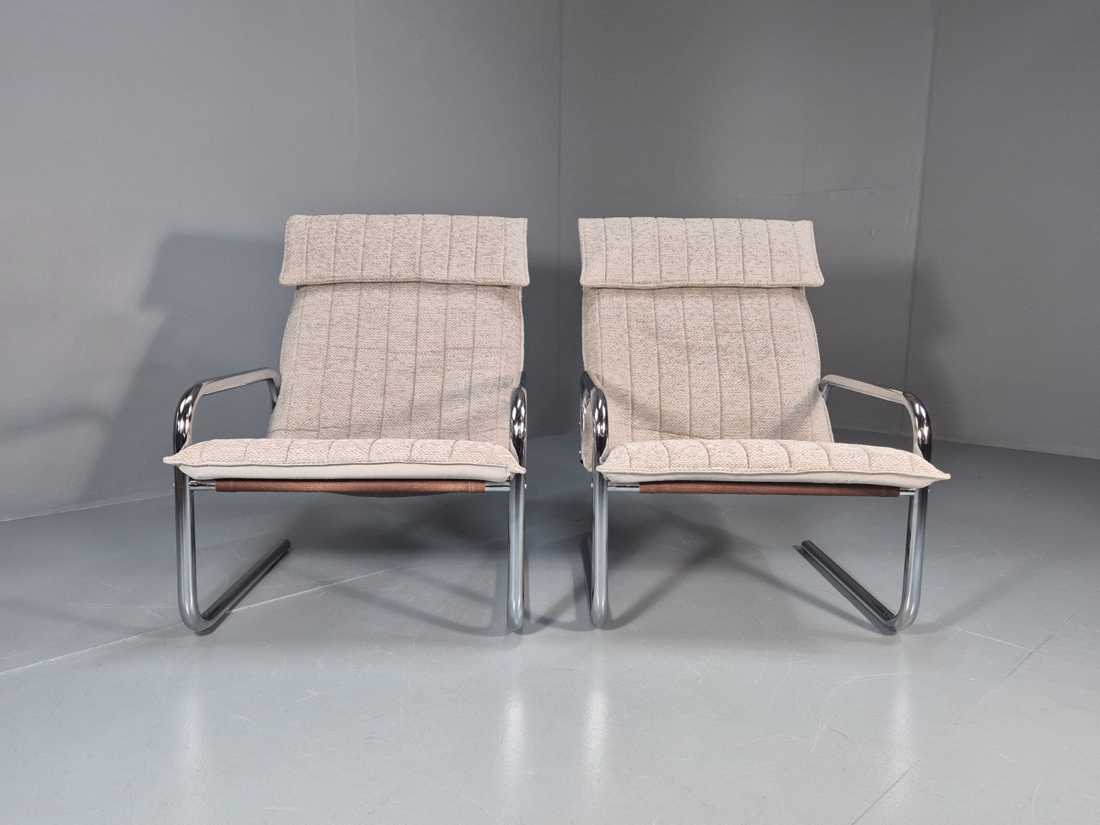 2 1970s Chrome Tube Lounge Chairs New Upholstery Retro Mid Century  EB10617 MNOR3