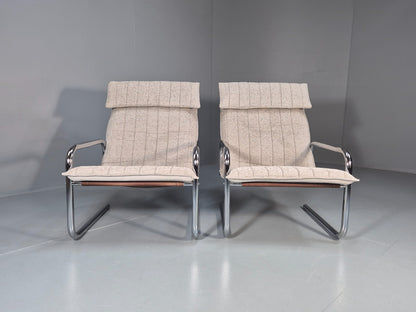 2 1970s Chrome Tube Lounge Chairs New Upholstery Retro Mid Century  EB10617 MNOR3