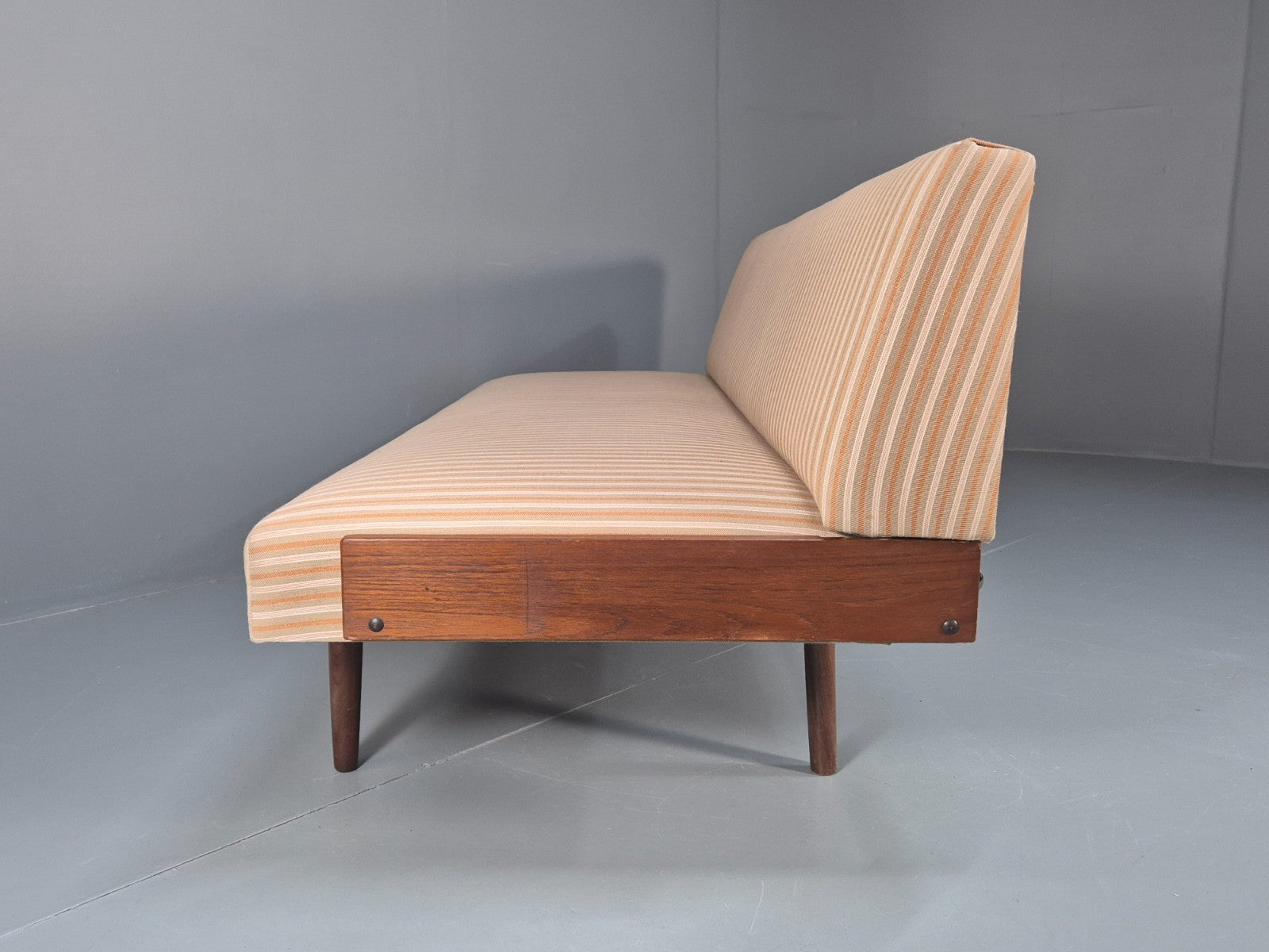 Danish Mid Century Day Bed Teak and Striped Cotton 1960s Retro EB10408 M4SS15