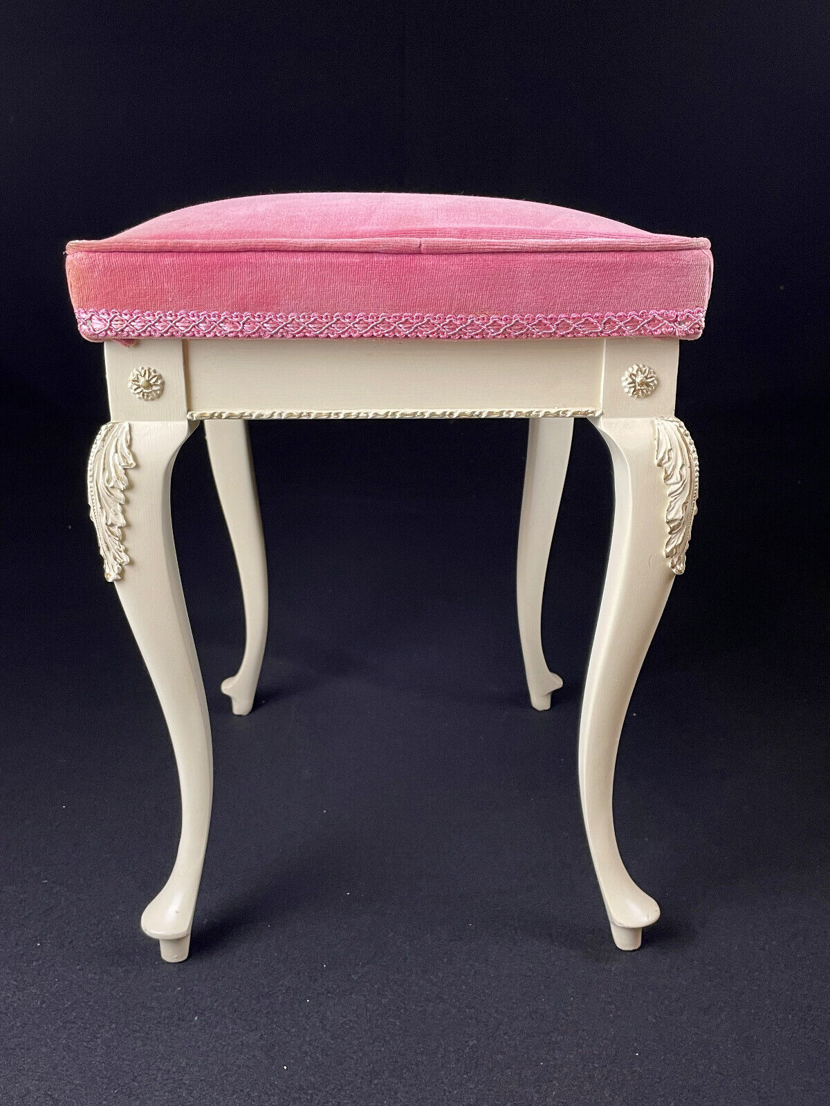 Danish Cream Footstool with Pink Velour Cushion Vintage EB4108 VWOO - UKDK FURNITURE