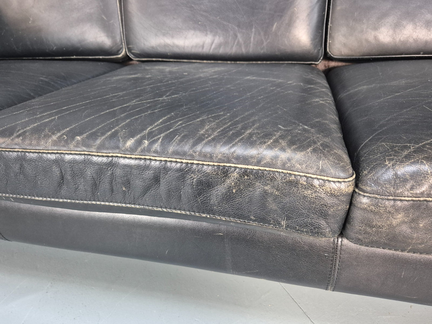 Vintage 3 Seat Sofa Danish Black Leather Mid Century Retro 1980s EB10073 M3SS7