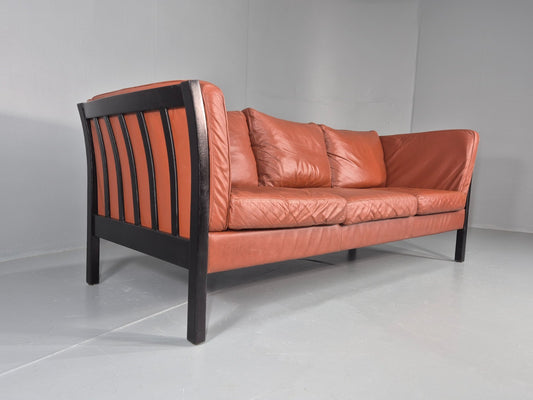 Vintage 3 Seat Sofa Reddy Brown Leather Stouby Denmark 1980s Retro EB10538 M3SS1