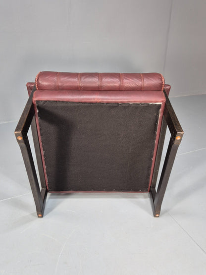 Vintage Danish Burgundy Leather Lounge Chair Stitch Detail 1980s MCM EB9259 MNOR - UKDK FURNITURE