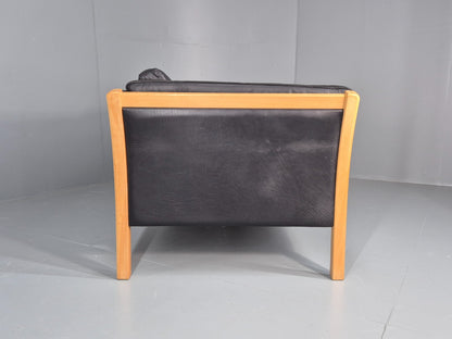 Vintage Stouby 3 Seat Sofa Danish Black Leather Beech End 1980s EB10556 M3SS14
