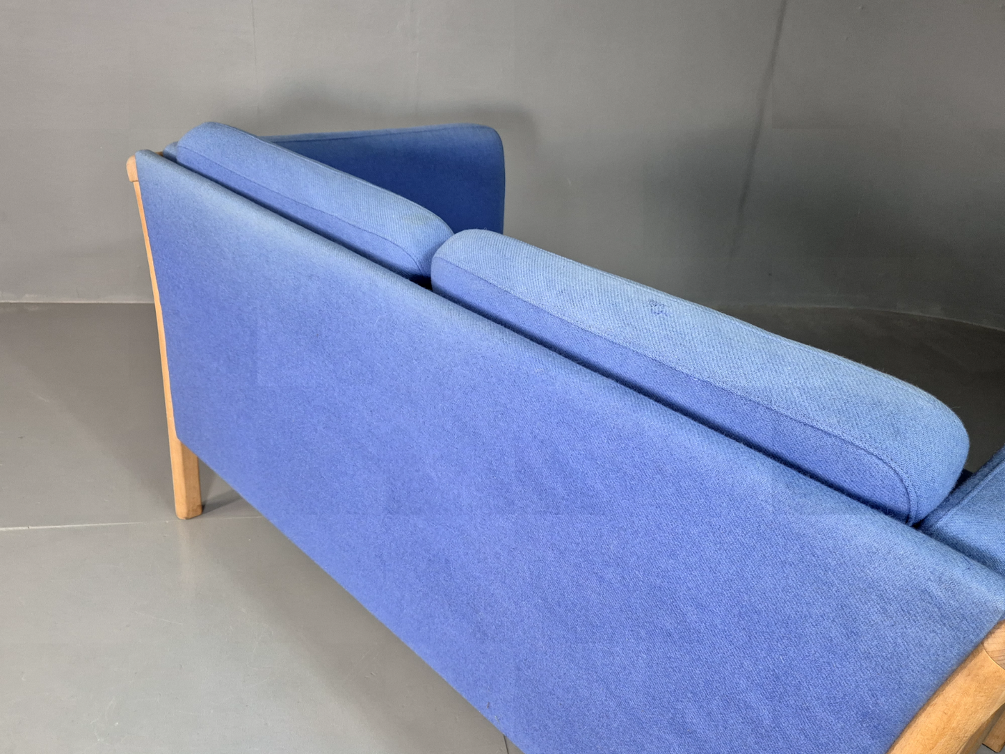 2 Seat Sofa Vintage Danish Blue Wool Beech Frame 1980s Retro MCM EB7333 M2SS15
