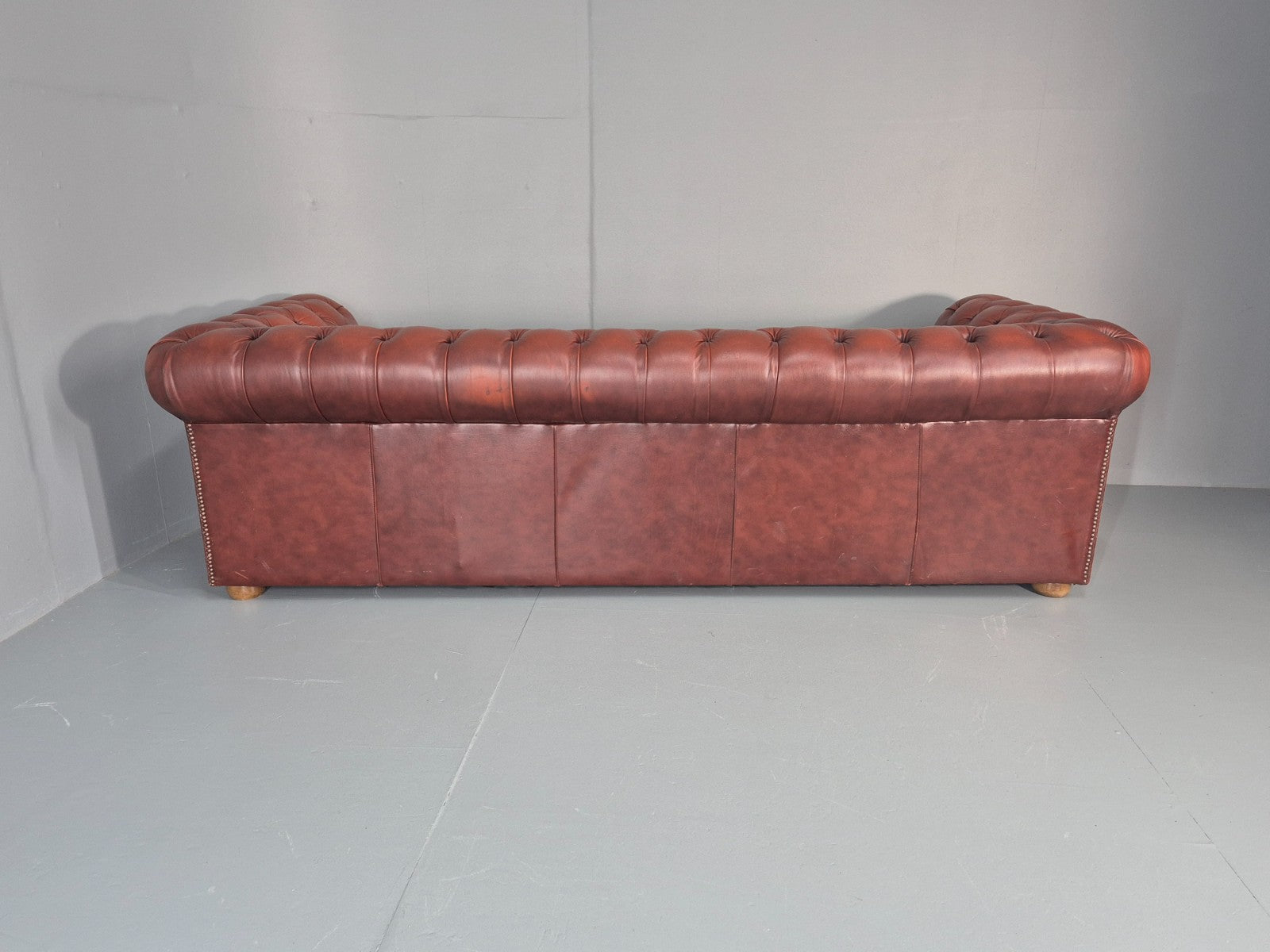 3 Seater Chesterfield Sofa Red Leather Studded Vintage EB11021 VCHE19