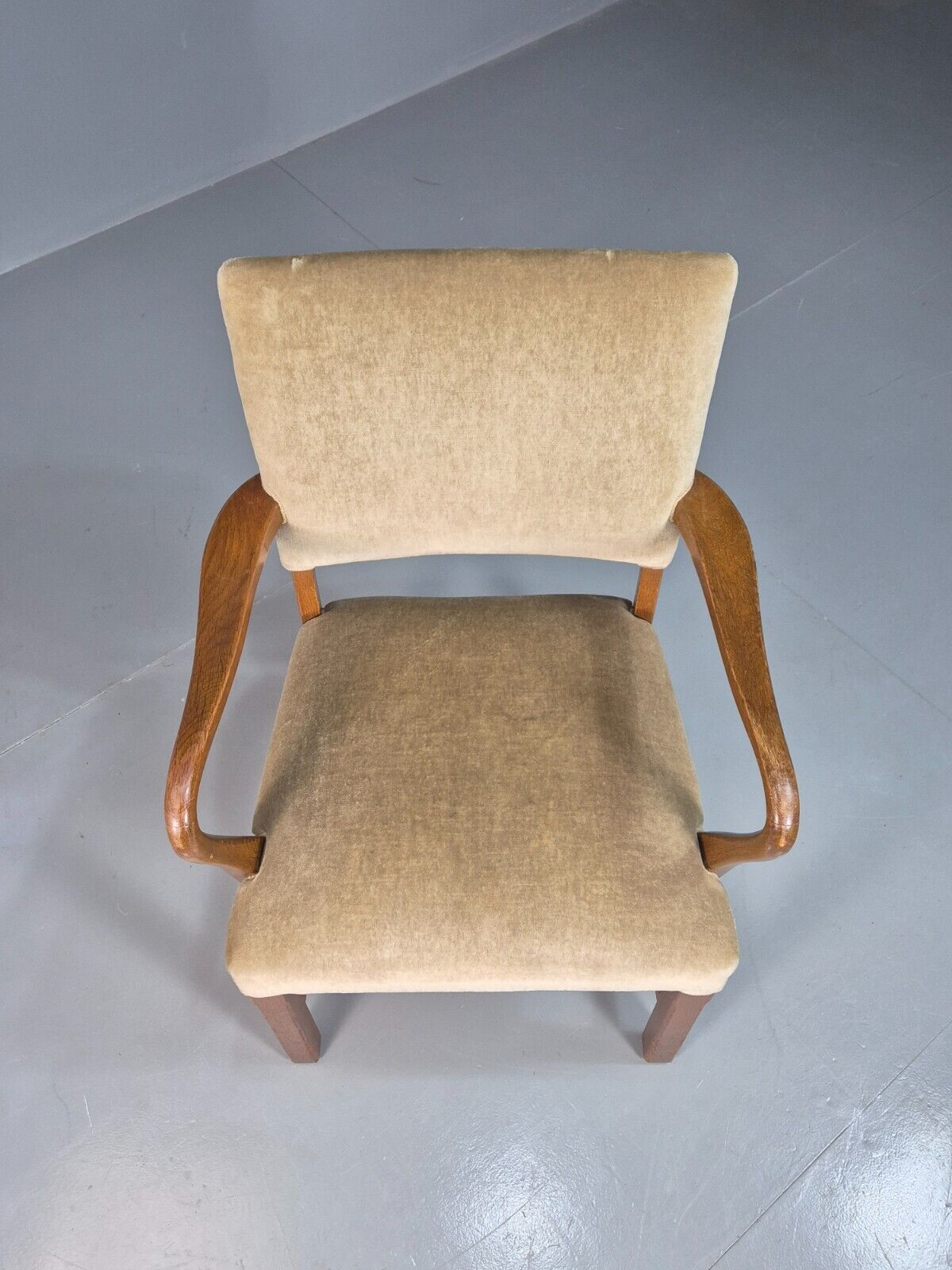 Vintage Danish Oak And Light Green Velour Elbow Chair EB8010 VDIN - UKDK FURNITURE