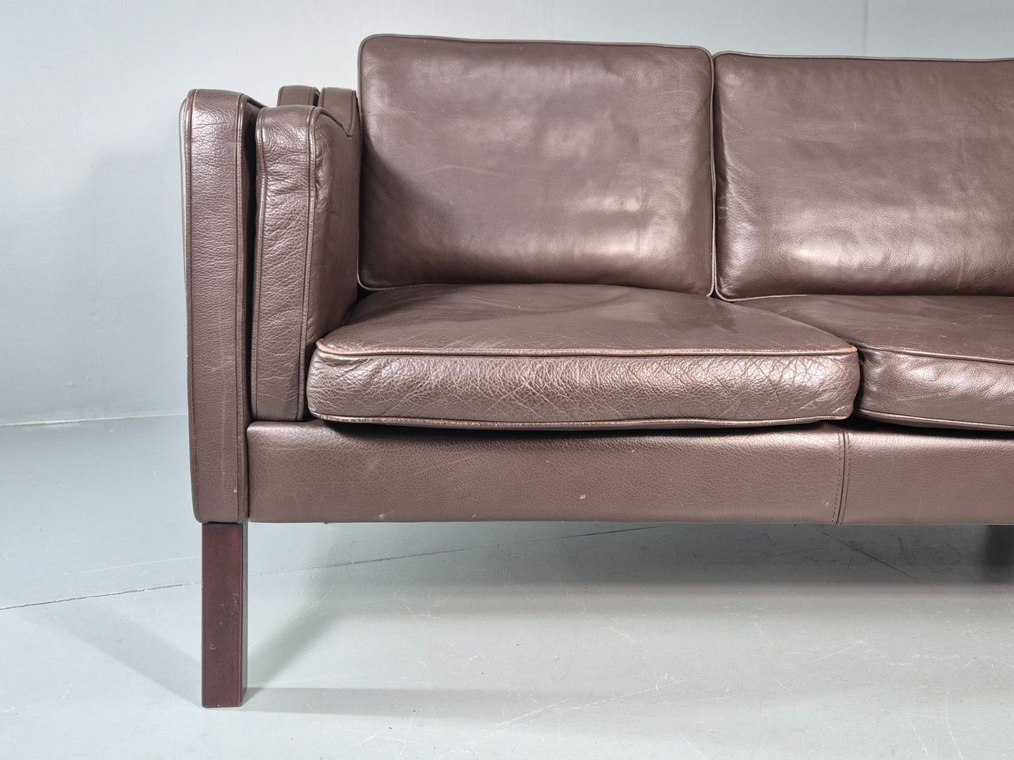 Vintage Danish 2 Seat Settee 1970s Danish Brown Leather Retro MCM EB11633 M2SS2