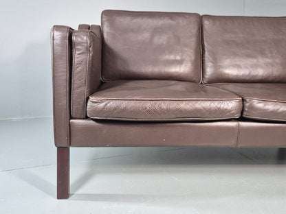 Vintage Danish 2 Seat Settee 1970s Danish Brown Leather Retro MCM EB11633 M2SS2
