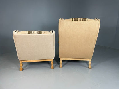 2 Vintage Danish Lounge Chairs Oak Frame Cream Wool Kjaernulf Retro EB6689 MNOR - UKDK FURNITURE