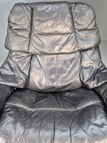 Vintage Norwegian Swivel Lounge Chair Black Leather Stressless Retro EB8490 MSWI - UKDK FURNITURE