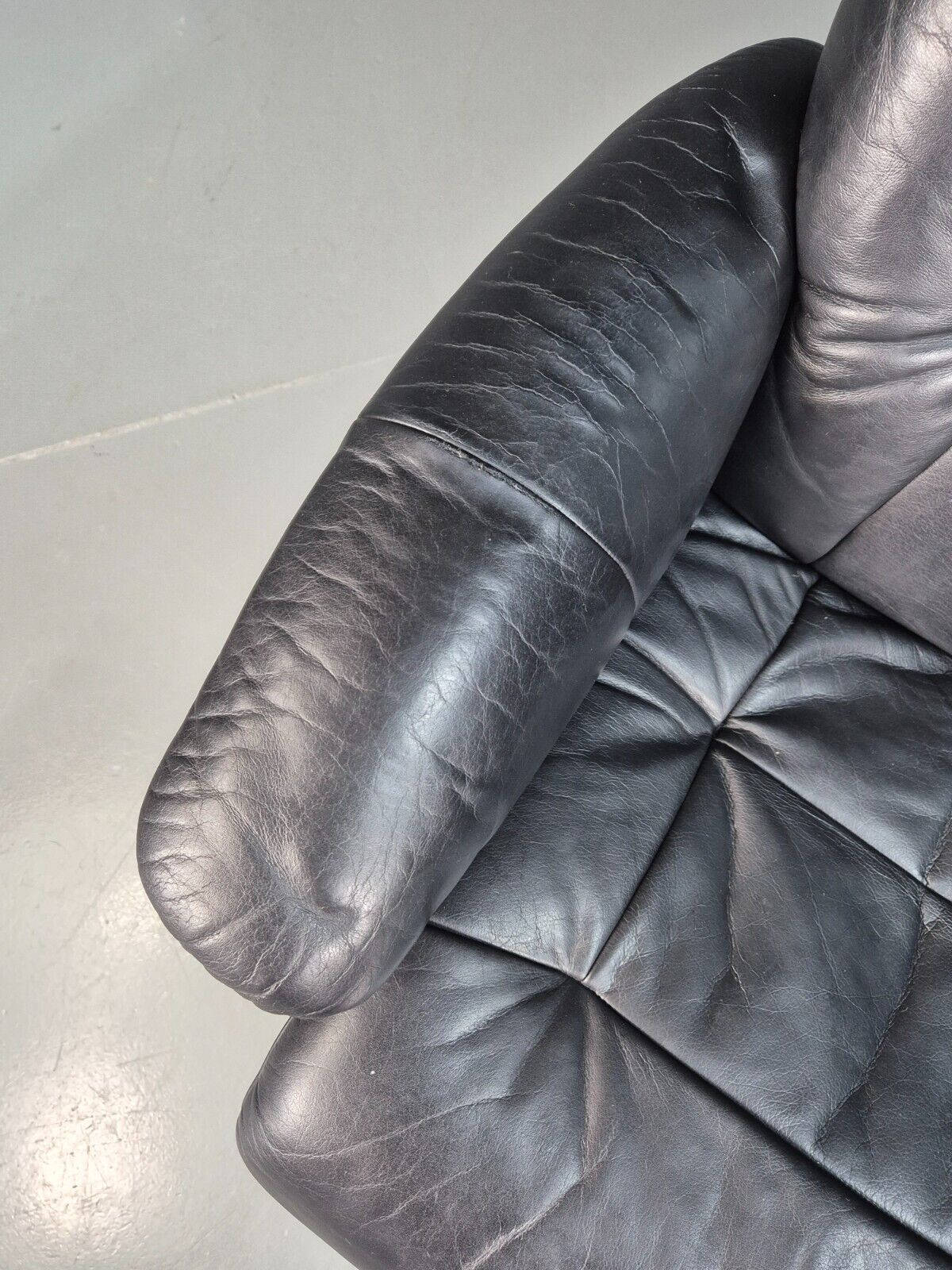 Vintage Danish Swivel Lounge Chair Black Leather Recline 1980 Retro EB8249 MSWI - UKDK FURNITURE