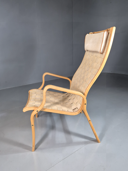 Vintage Danish Lounge Chair Canvas Bentwood Ostergaard Retro MCM EB7349 MBEN - UKDK FURNITURE