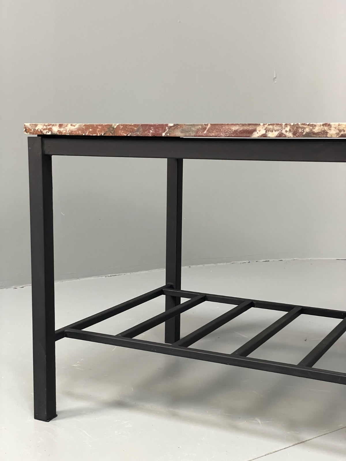 Vintage Marble Coffee Table Black Steel Frame Magazine Rack  1980s EB11047 MWOO6