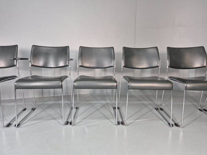 6 Leather Stacking Chairs Brunner Linos Dark Green Chrome Modern EB11736 MSTA10