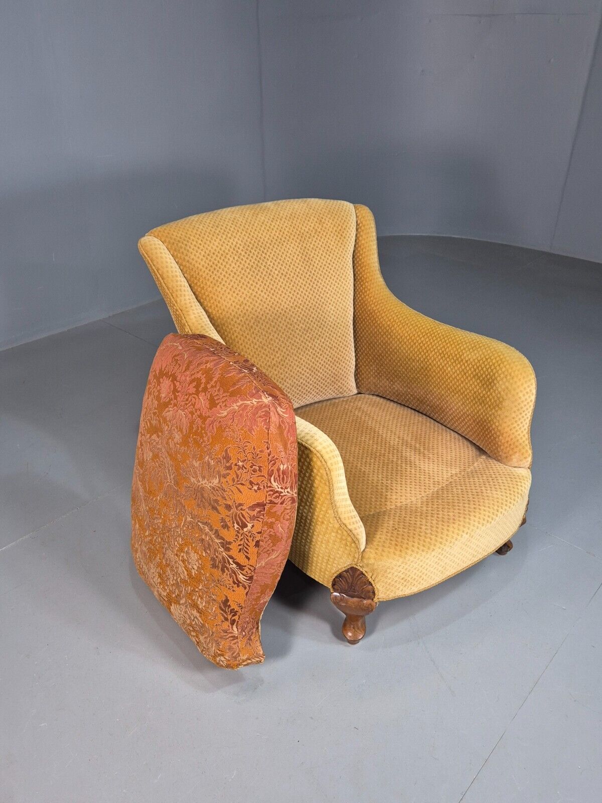 Antique Danish Gold Cotton & Mahogany Armchair EB8053 VCLO - UKDK FURNITURE