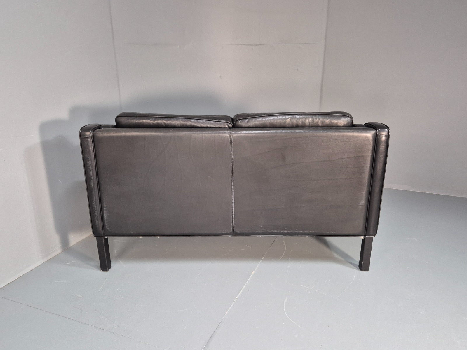 Vintage Stouby Eva Two Seater Sofa Black Leather Mogensen 1980 EB10111 M2SS15