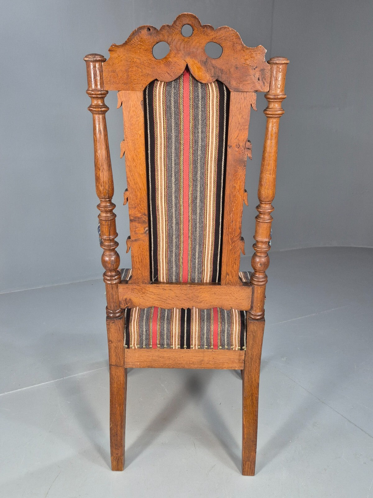 Vintage Danish Antique Armchair Early C20th Oak Frame Striped Wool EB8915 VCAR - UKDK FURNITURE