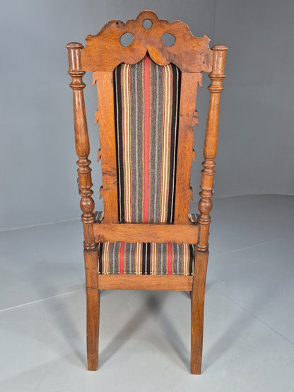 Vintage Danish Antique Armchair Early C20th Oak Frame Striped Wool EB8915 VCAR - UKDK FURNITURE