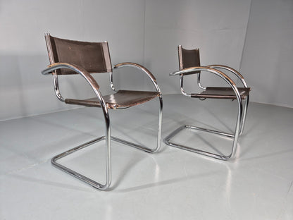 2 Bauhaus Style 1980s Chairs Leather and Chrome Retro Art Deco EB10980 MNOR17