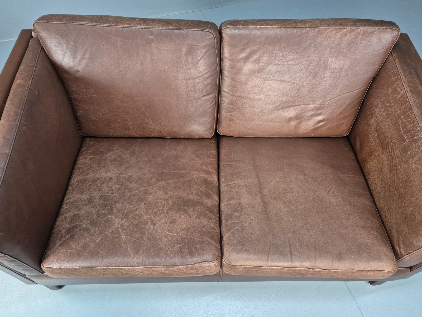 Vintage Danish Two Seater Sofa Brown Leather Mid Century Design 70s EB10070 M2SS5
