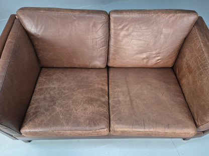 Vintage Danish Two Seater Sofa Brown Leather Mid Century Design 70s EB10070 M2SS5