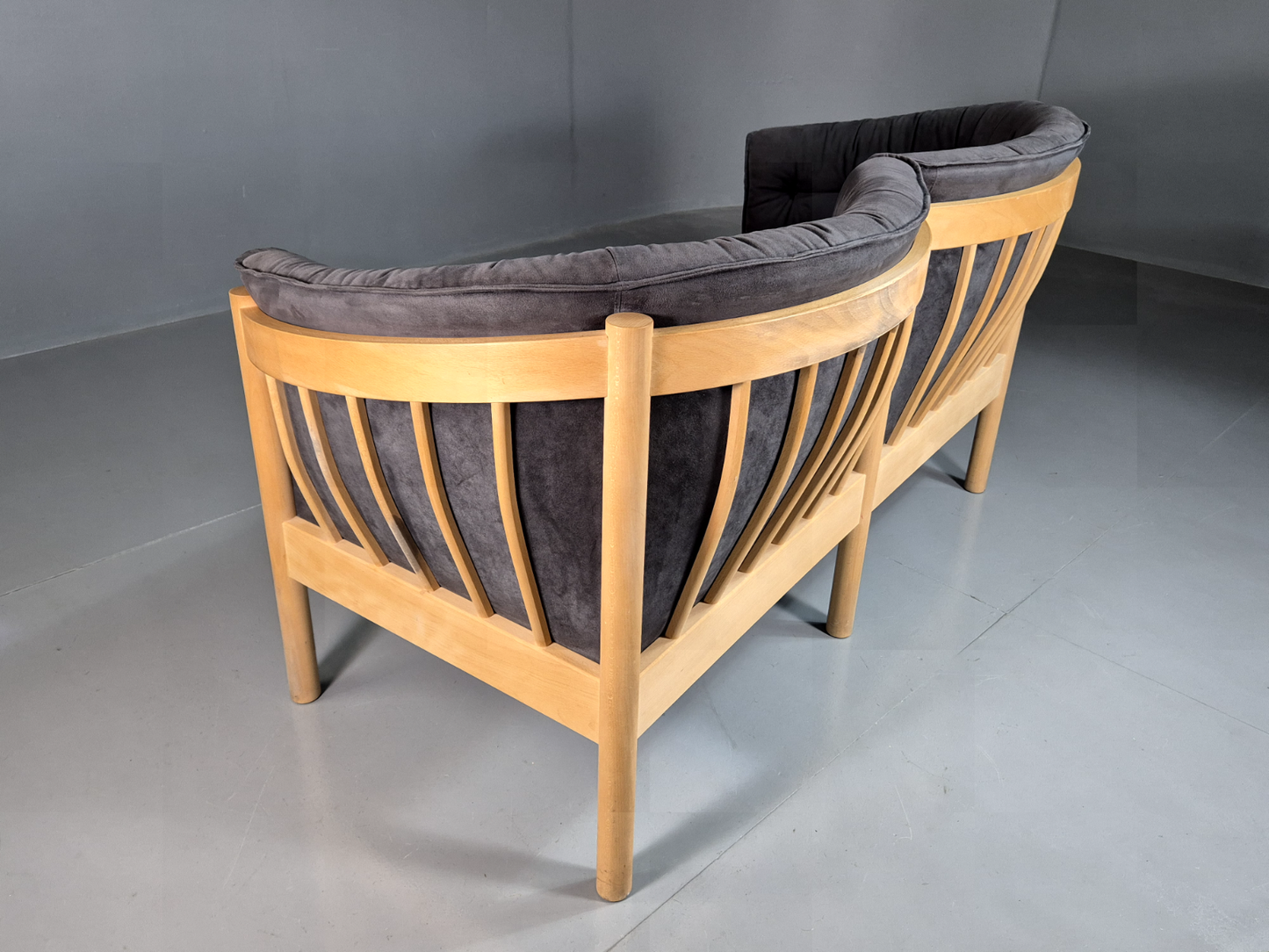 Vintage Danish 2 Seat Sofa Slate Velour Beech Frame Curved Retro MCM EB7198 M2SS - UKDK FURNITURE