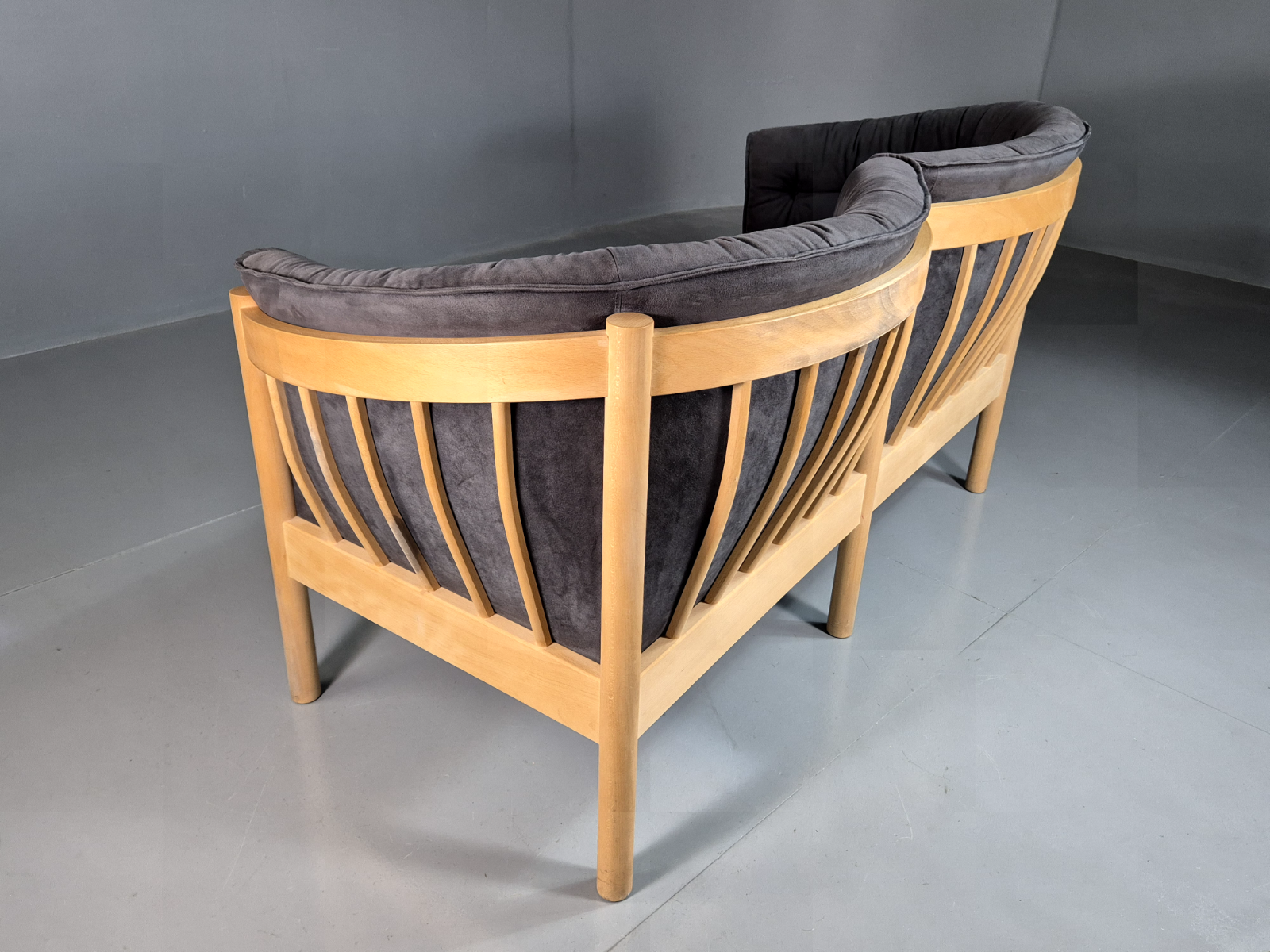 Vintage Danish 2 Seat Sofa Slate Velour Beech Frame Curved Retro MCM EB7198 M2SS - UKDK FURNITURE
