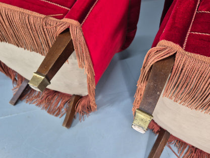 Art Deco Tub Chair Danish Red Velvet Tassels 1920s  EB10770 VCLO7