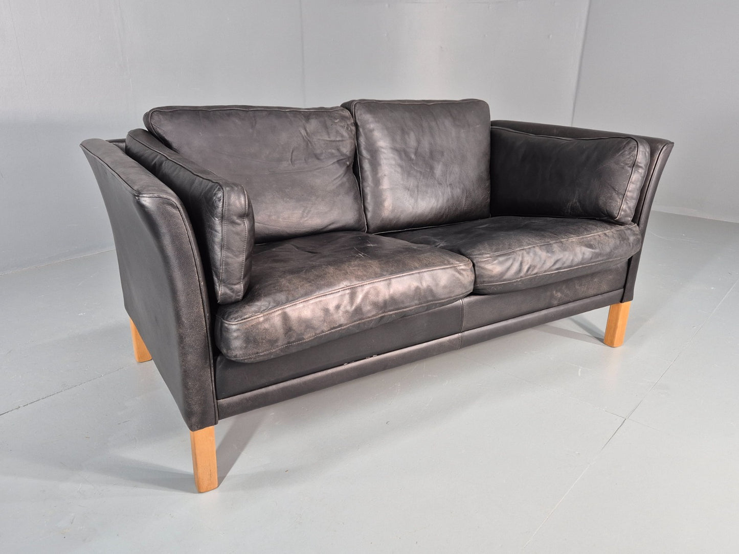 Vintage 2 Seat Sofa Danish Black Leather Mid Century Retro 1980s  EB10482 M2SS0