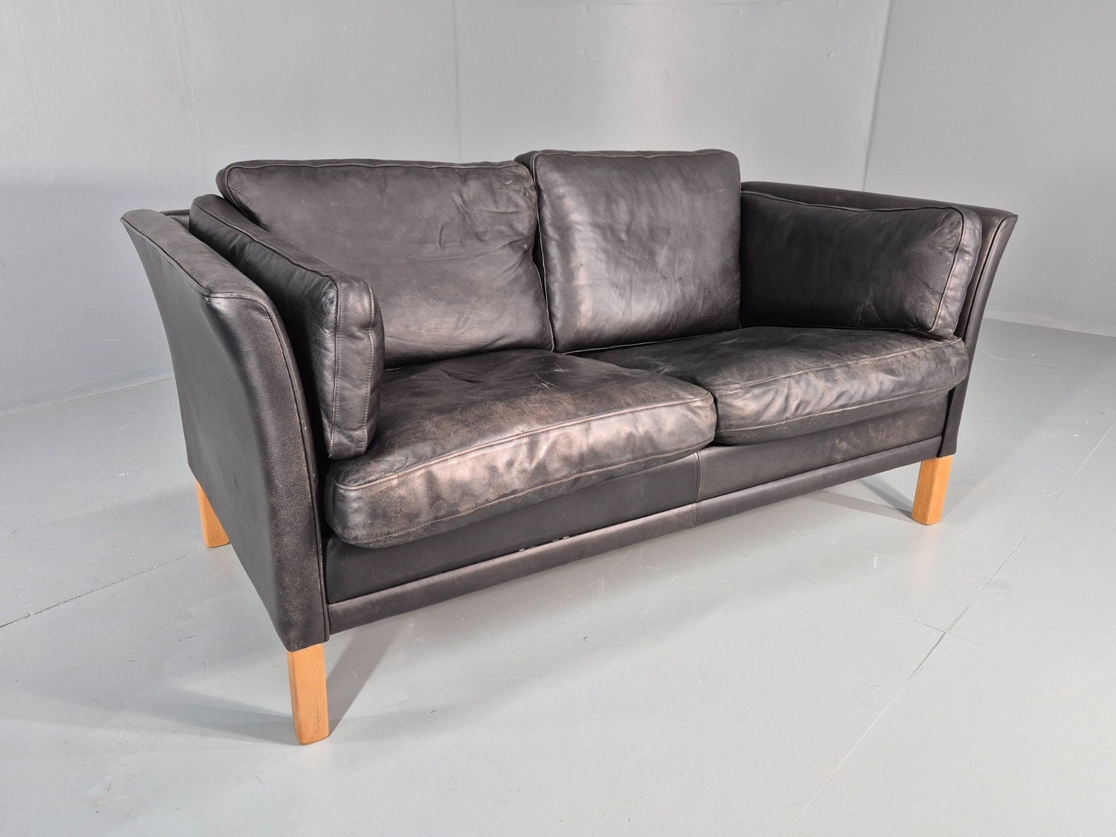 Vintage 2 Seat Sofa Danish Black Leather Mid Century Retro 1980s  EB10482 M2SS0