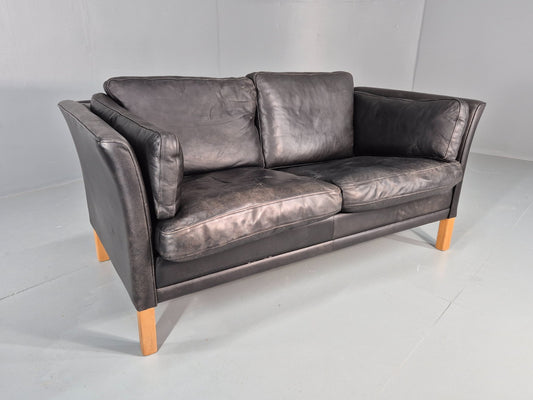 Vintage 2 Seat Sofa Danish Black Leather Mid Century Retro 1980s  EB10482 M2SS0