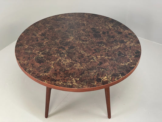 Vintage Round Dining Table 1960s Mid Century Formica Teak Shelf EB11810 MWOO1