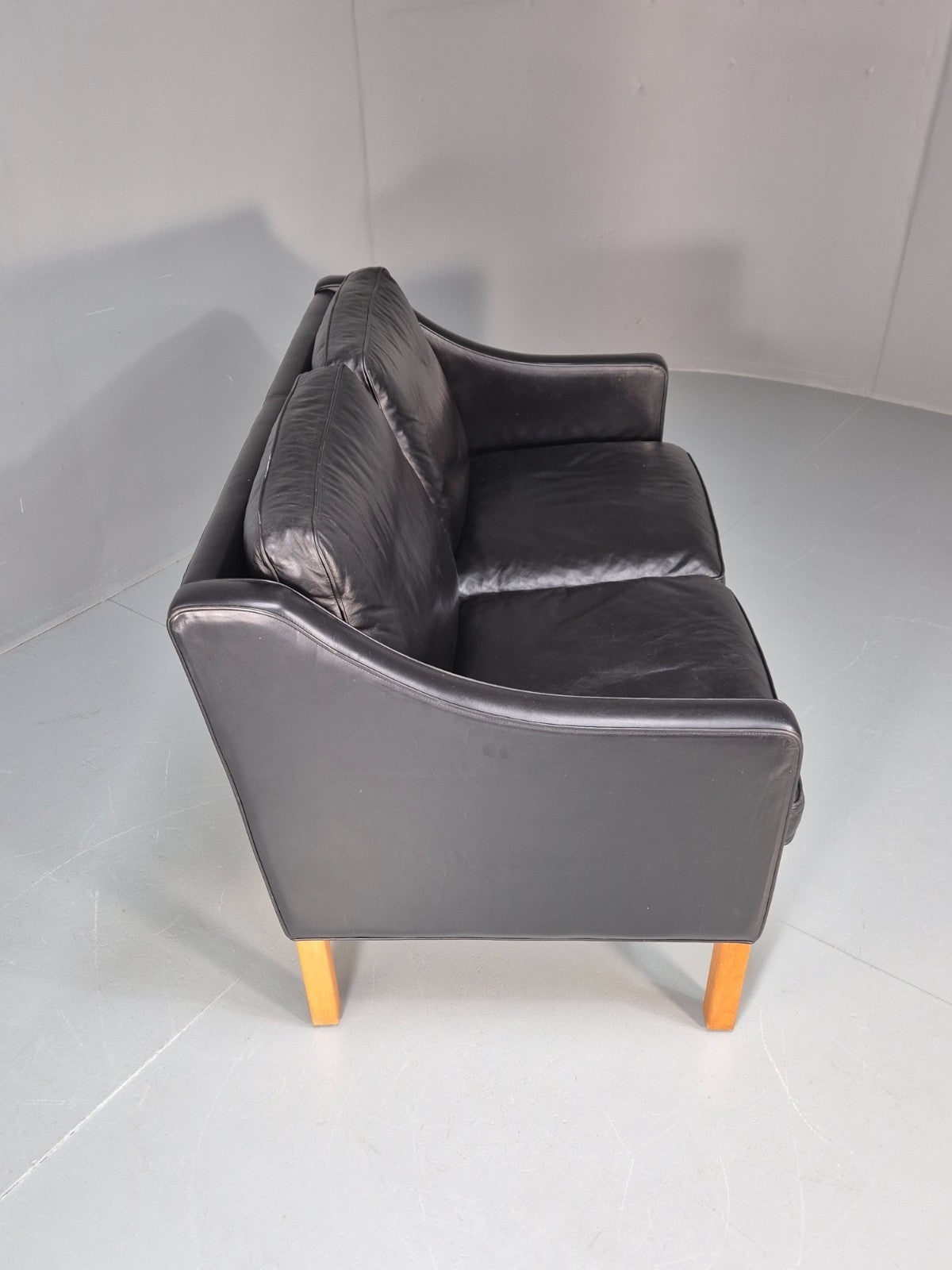 Two Seat Sofa Vintage Danish Black Leather 1970s Retro Mid Century  EB10122 M2SS13