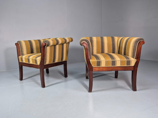 2 Art Deco Danish Lounge Chair Mahogany Frame 3 Green Stripe 1940s EB10748 VCLO1