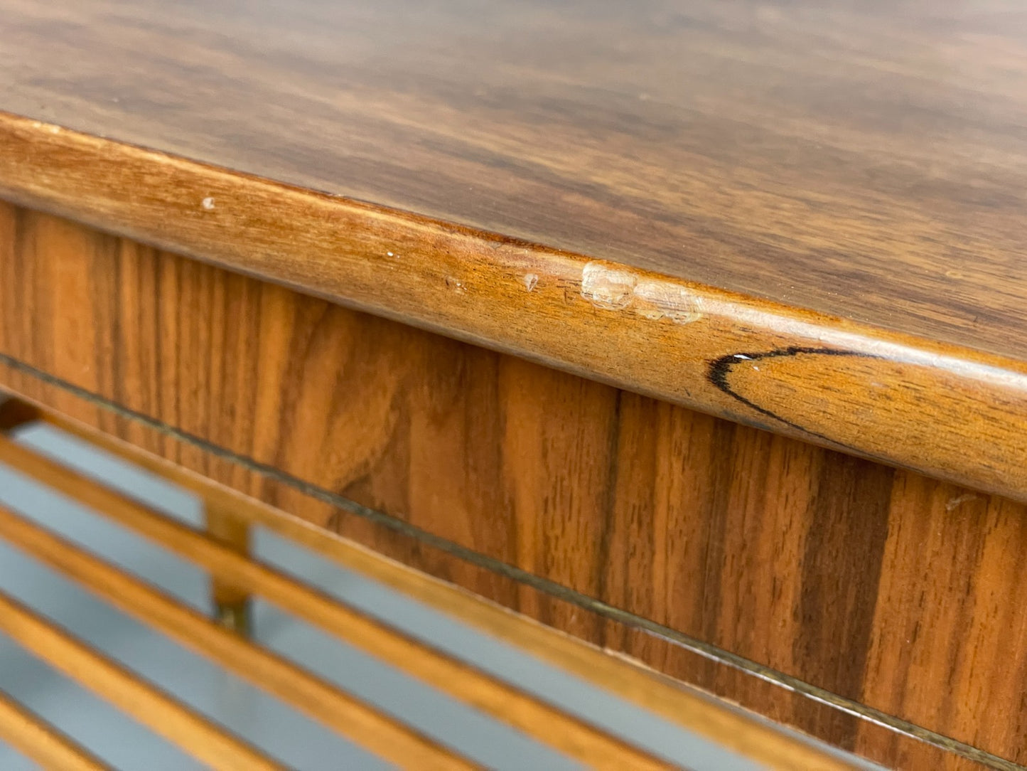 Vintage Walnut Coffee Table - Carved 1960s Magazine Rack Brass EB10874 MWOO18