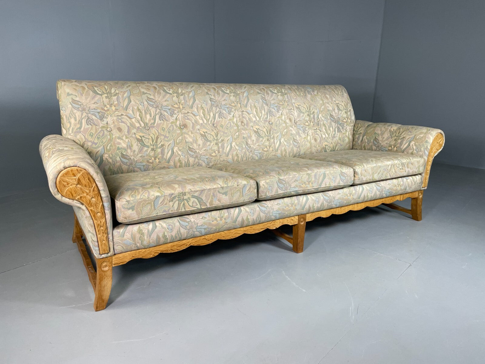 Danish 3 Seater Sofa Oak Frame Floral Kjaernulf 1970s Vintage Retro V3SS EB67480