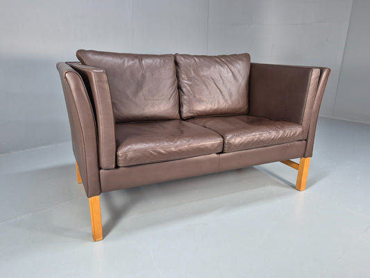 Mid Century Two Seater Sofa Vintage Danish Brown Leather Retro 1970 EB10094 M2SS1