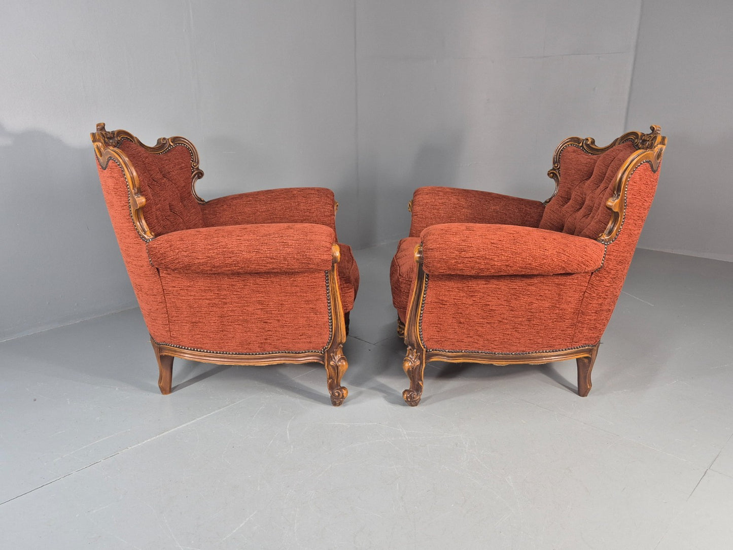 2 Vintage French Rococo Style Lounge Chairs Quality Reproduction  EB11659 VCLO15