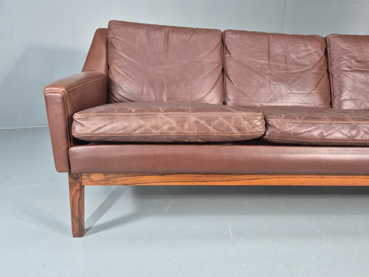 Mid Century Leather 3 Seat Sofa Brown Leather 1960s Retro  EB11367 M3SS3