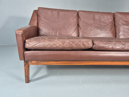 Mid Century Leather 3 Seat Sofa Brown Leather 1960s Retro  EB11367 M3SS3