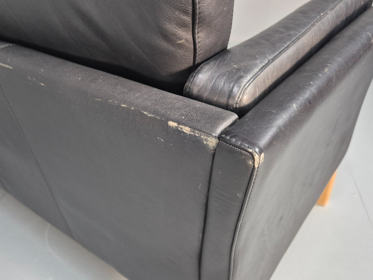 Vintage 3 Seat Sofa Danish Black Leather Mid Century Retro 1980s EB10073 M3SS19