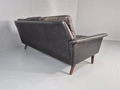 Vintage 1960s 3 Seat Sofa Danish Mid Century Design Black Leather EB10068 M3SS14