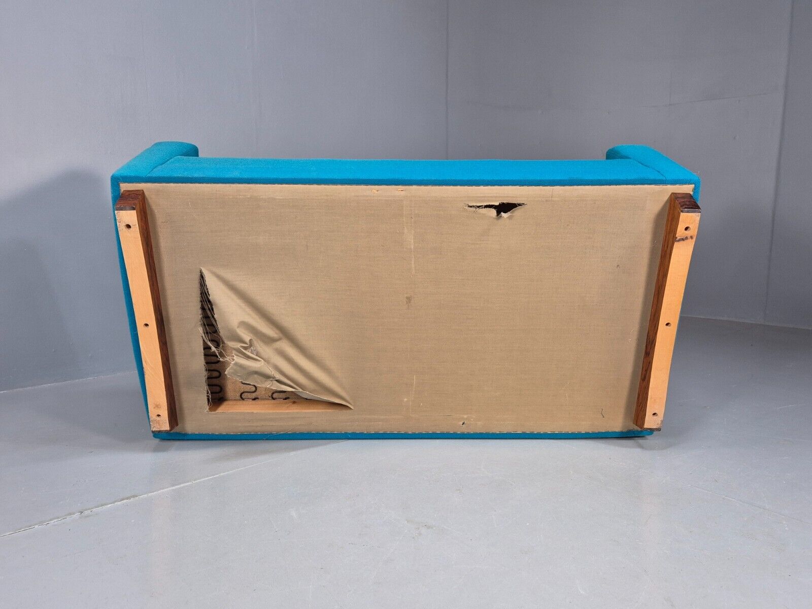 Vintage Danish 2 Seat Sofa Blue Wool Sled Base 1960s MCM Retro EB1372 M2SS - UKDK FURNITURE