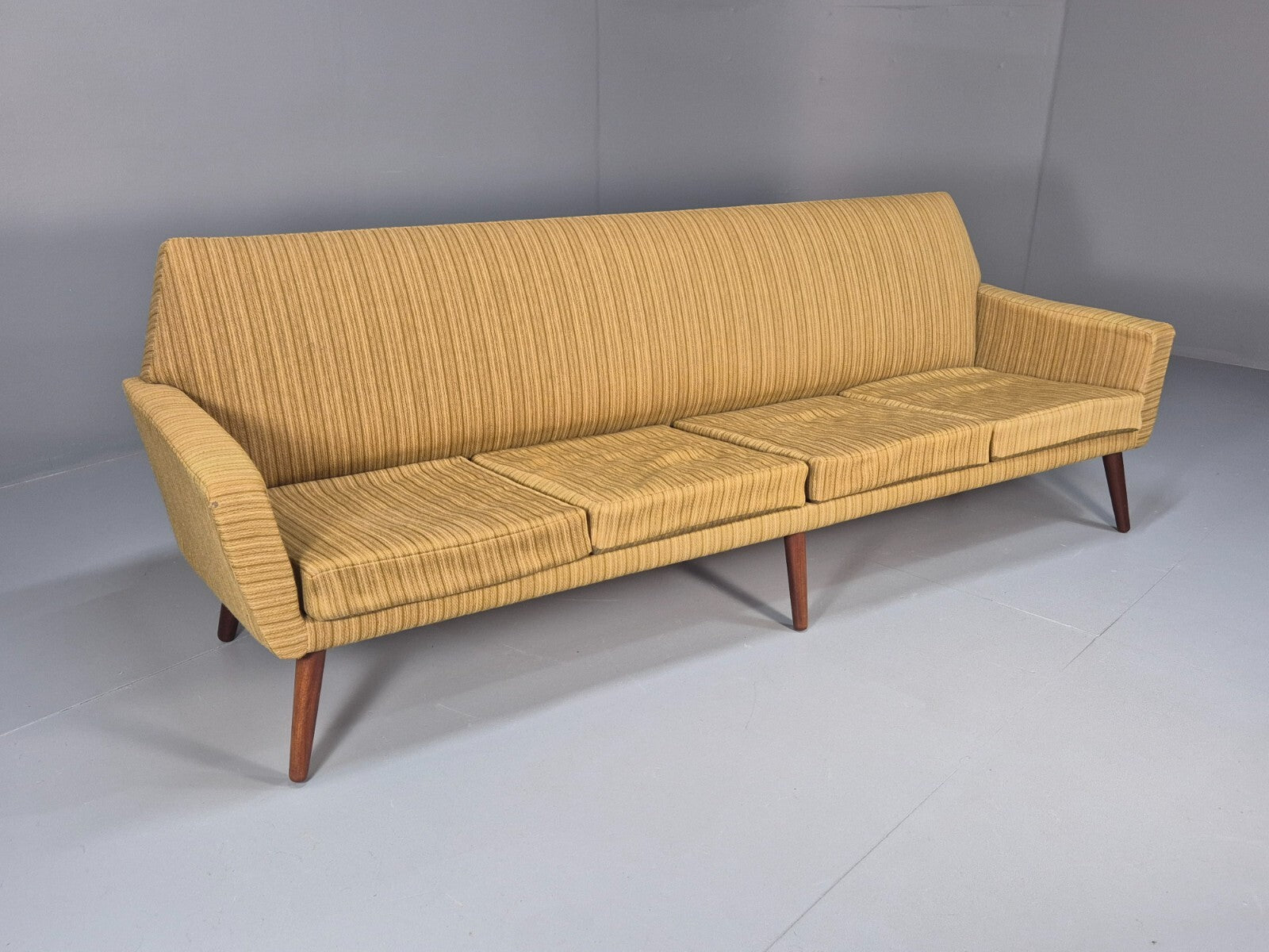 Danish 1960s 4 Seat Sofa Green Wool Teak Legs Retro Mid Century EB9746 M4SS - UKDK FURNITURE