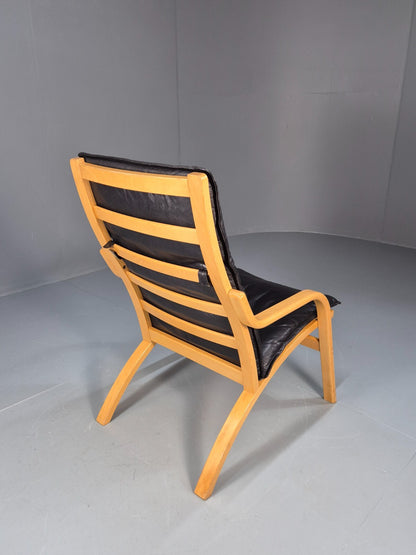 Vintage Stouby Black Leather Bentwood Armchair Retro Danish EB9297 MBEN - UKDK FURNITURE