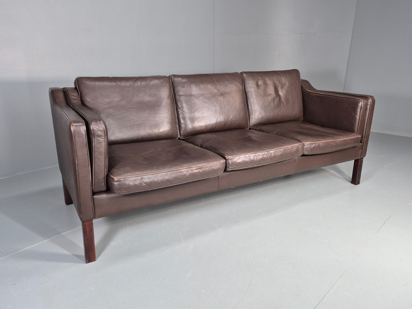 Vintage 2 Seater Settee 1970s Danish Brown Leather Mogensen Style EB11641 M3SS0