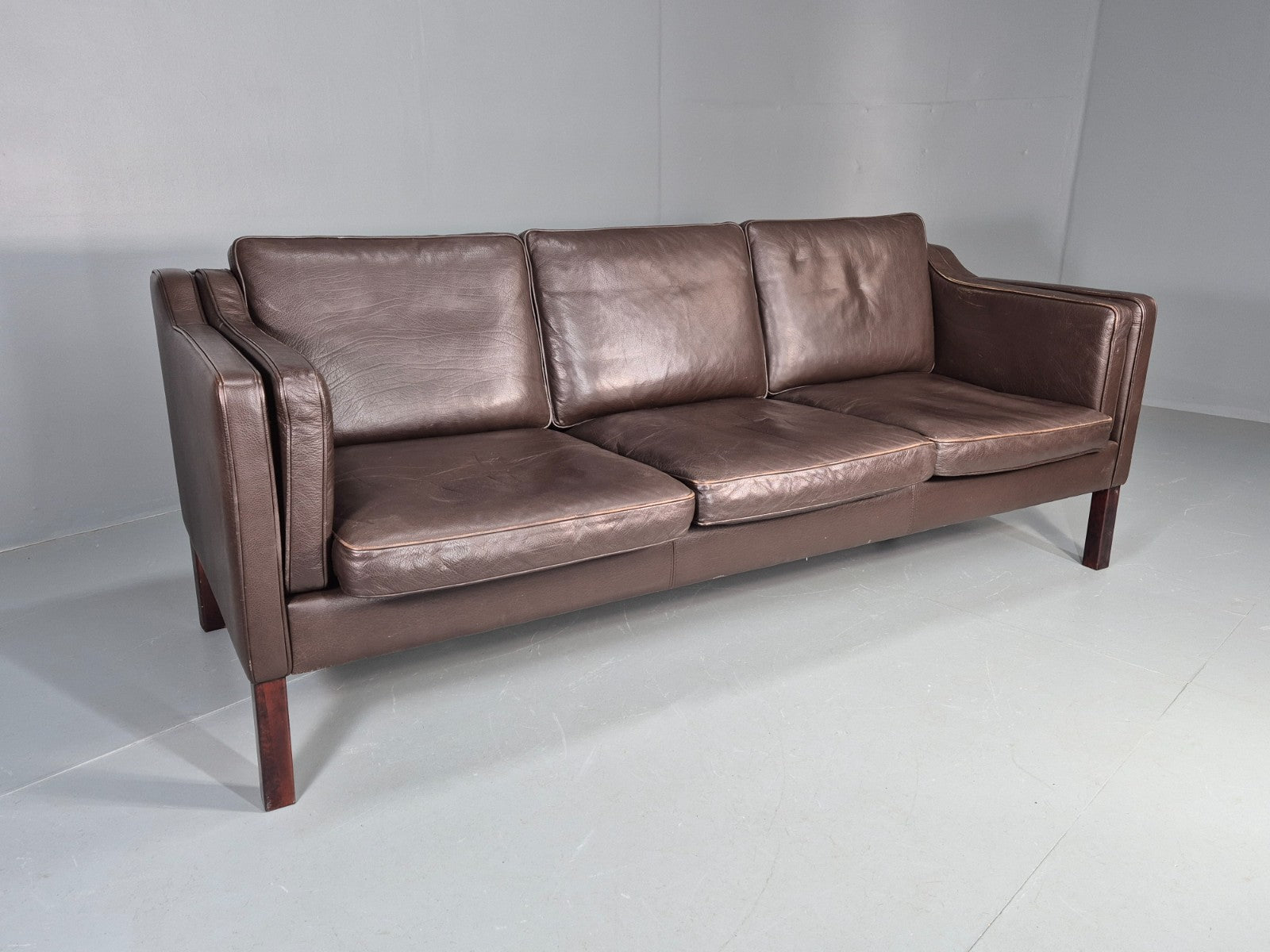 Vintage 2 Seater Settee 1970s Danish Brown Leather Mogensen Style EB11641 M3SS0