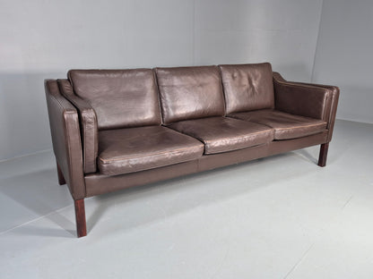 Vintage 2 Seater Settee 1970s Danish Brown Leather Mogensen Style EB11641 M3SS0