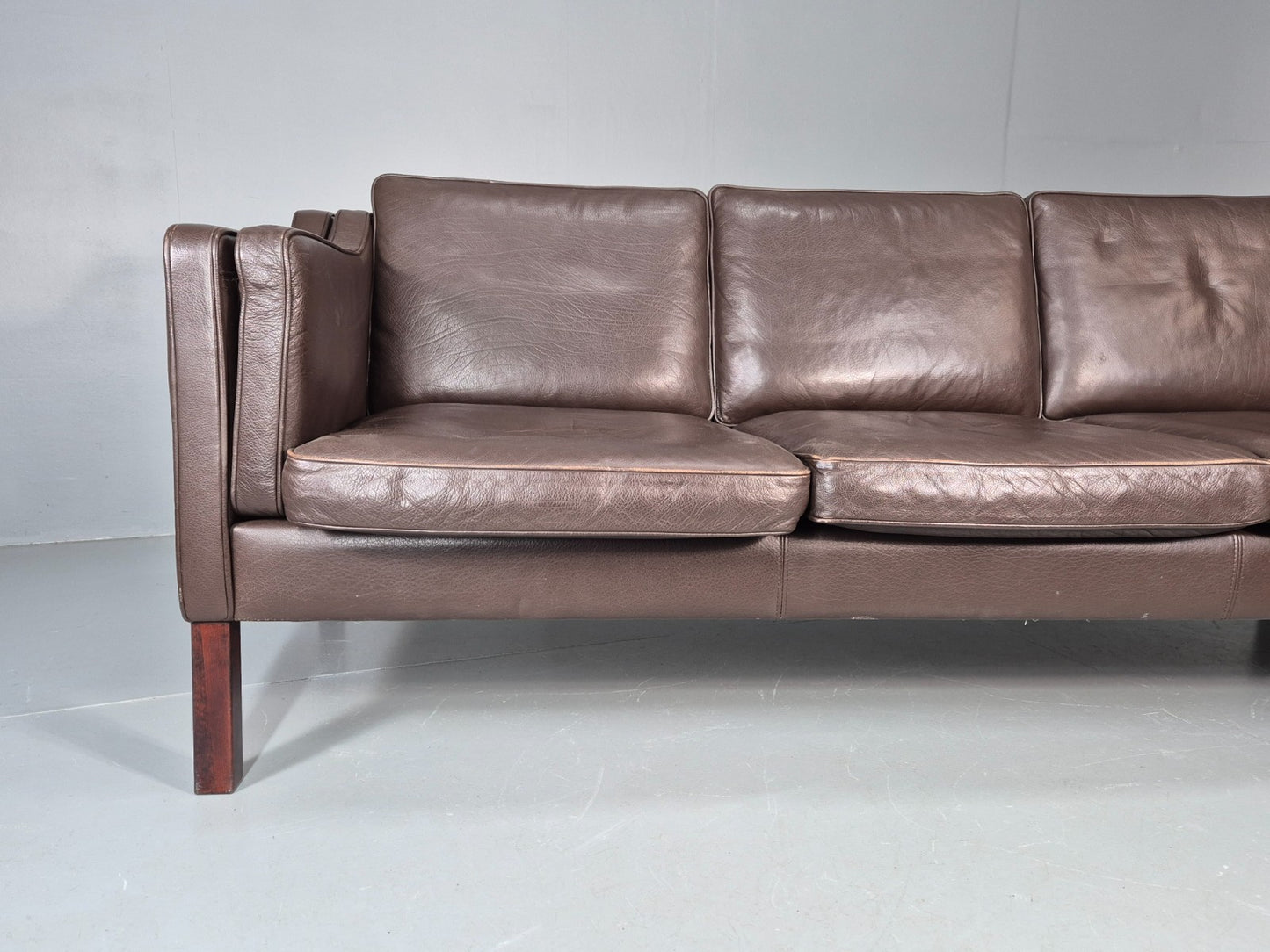 Vintage 2 Seater Settee 1970s Danish Brown Leather Mogensen Style EB11641 M3SS1